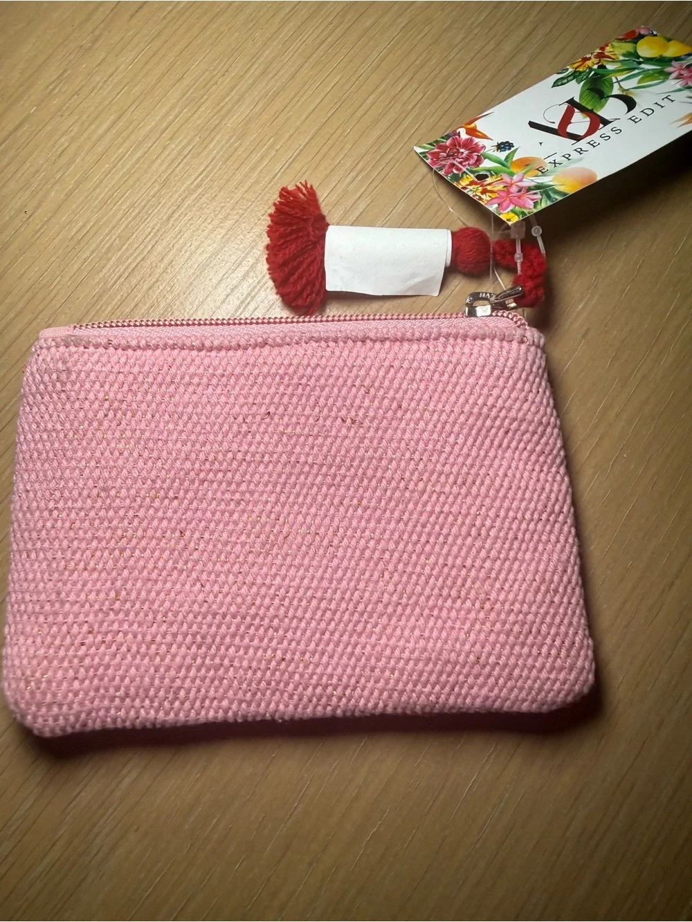 Express Edit Coral Beaded 'Love You' Zip Clutch